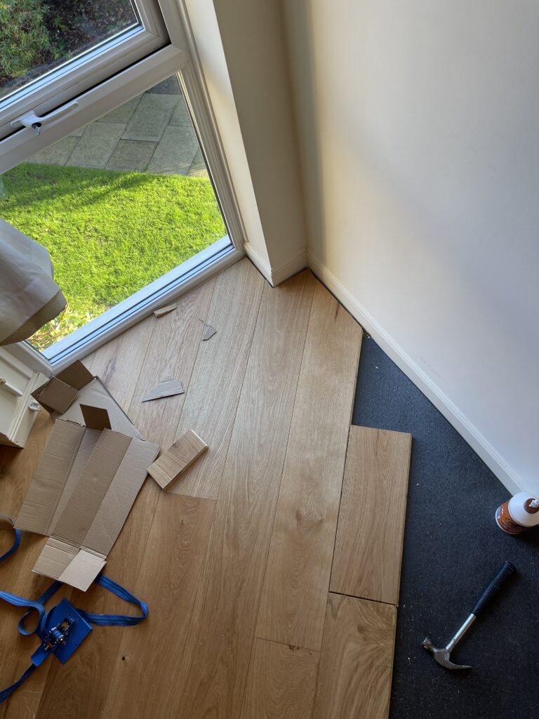 Engineered wood flooring installation in progress, South West London